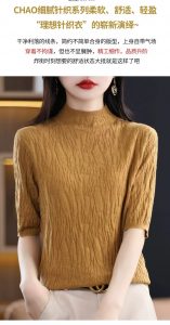 2024春女式针织衫半高领5分中袖短袖女打底羊毛绒衫女
